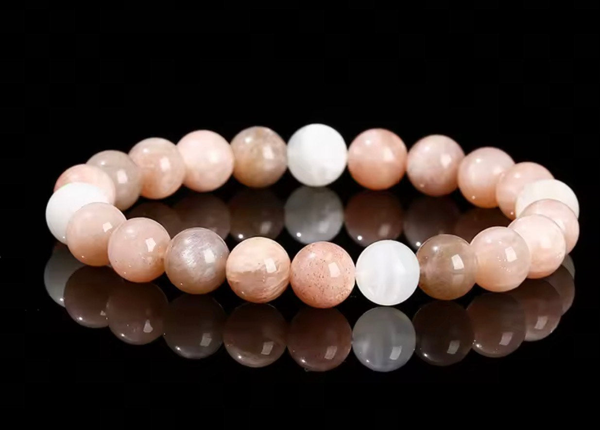 Bracelet de perle pierre de lune naturel semi-précieuse 100 % Naturel
